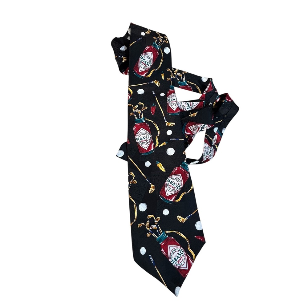 Mens Tabasco Golf Pattern‎ 100% Silk Necktie Black Red Yellow
